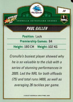 2006 Select Accolade #38 Paul Gallen Back